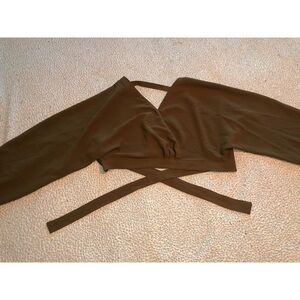 Dark Green Long Sleeve Tie Back Wrap Top